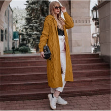 Load image into Gallery viewer, Winter Long sleeve warm cardigan female Knitting long cardigan sweater women jumper White pocket Hooded  Knitted Sweater Autumn
