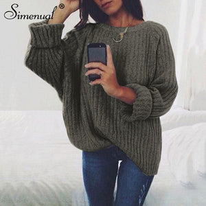 Simenual sweaters fashion 2018 women clothing loose casual solid pullovers knitwear autumn winter sweater ladies jumper 7 colors